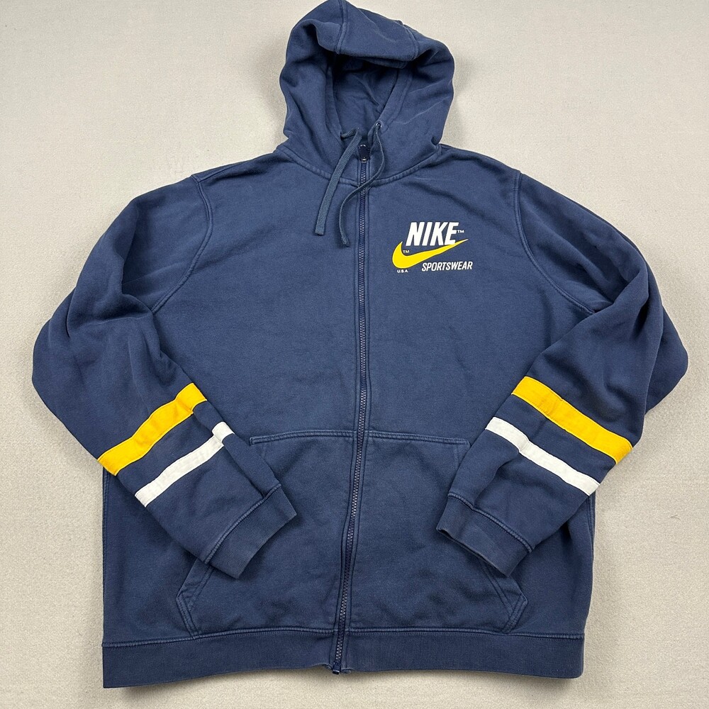 Nike Hoodie Men Extra Large Blue Yellow Sportswear Full Zip Club Fleece XL